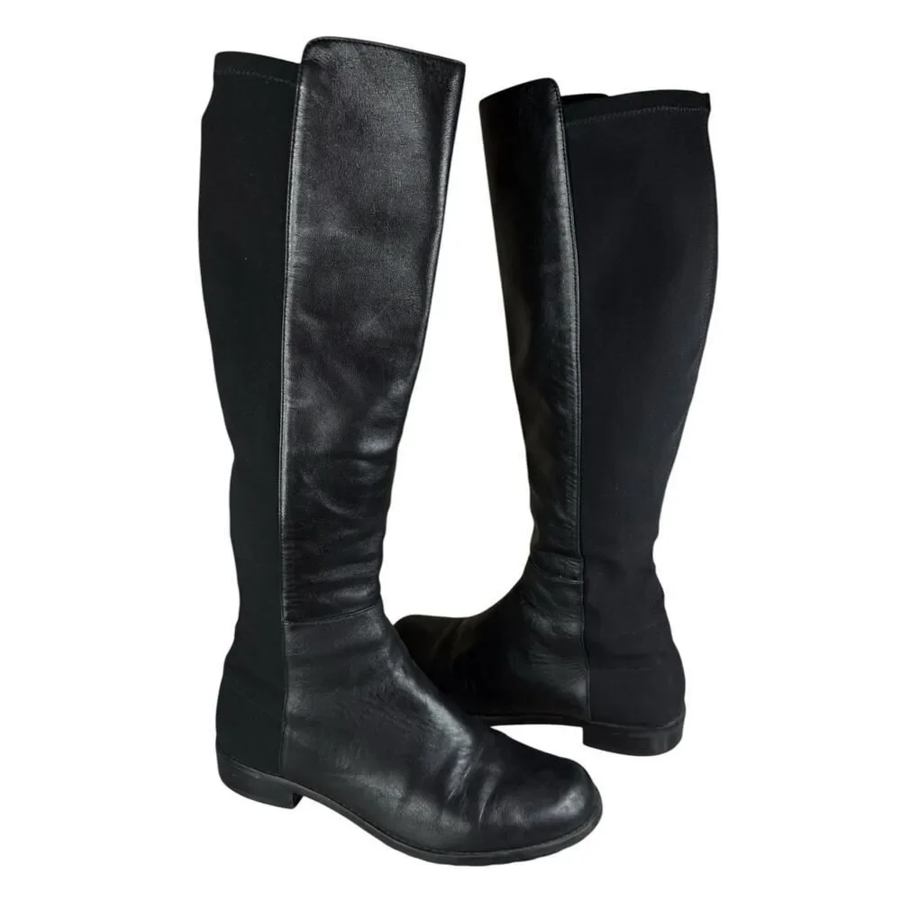 Stuart Weitzman 5050 Over The Knee Boots Black Leather Stretch Back US 6
